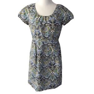 Women's J. Crew Scoopneck Dress sz 6 Short Sleeve Blue Paisley Print Silk Dress
